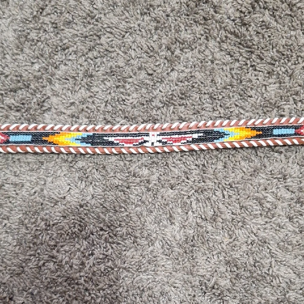 Made In Mexico Colorful Beaded Stamped Genuine Cowhide Belt-34-Brown Multi